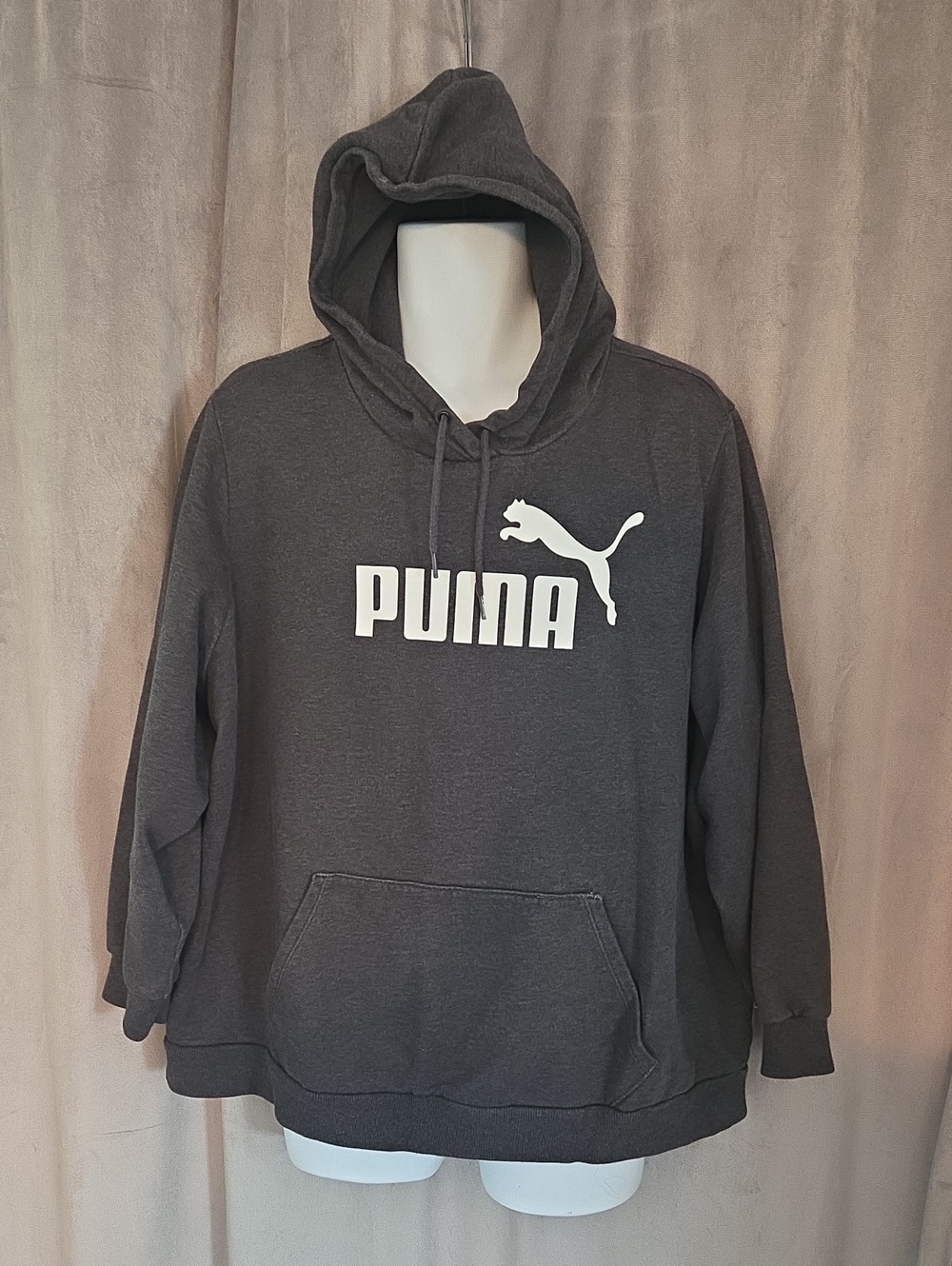 Puma Men's 3X Dark Gray Crewneck Hoodie with White Logo